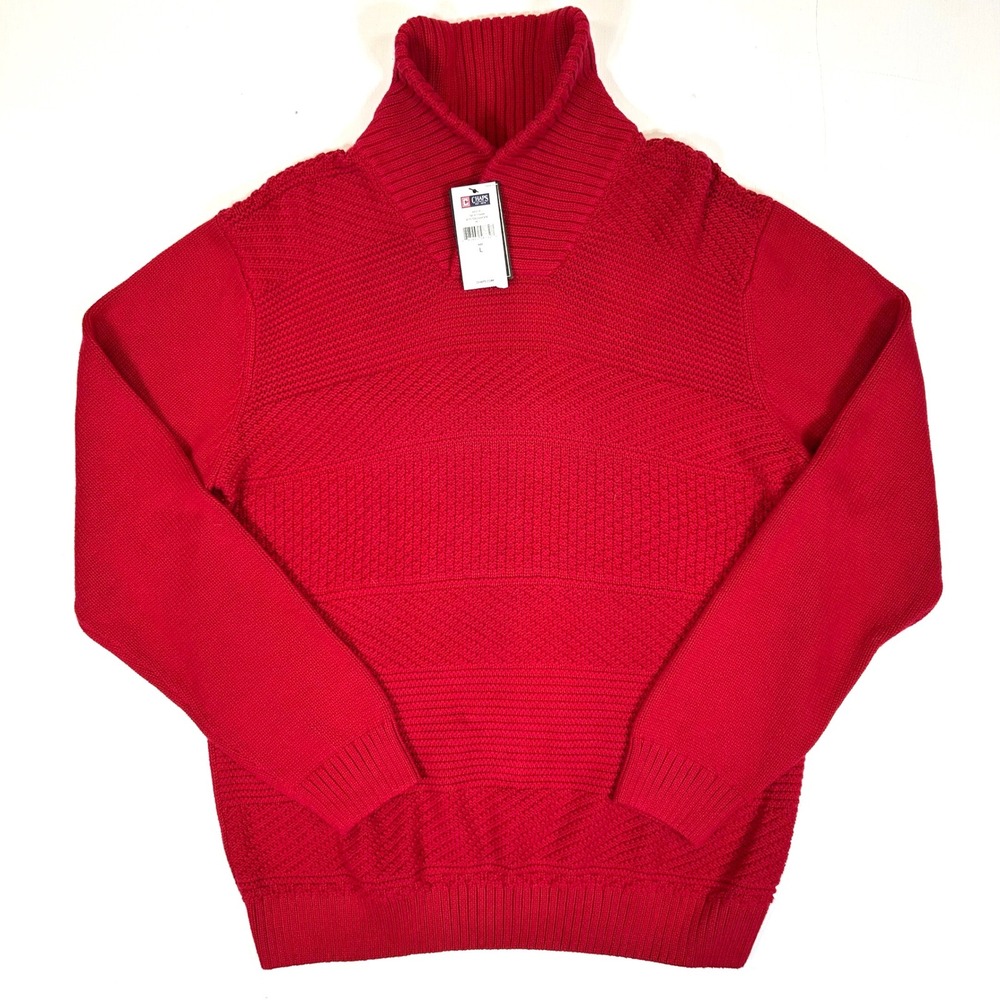 Chaps Mens Sagamore Red Shawl Collar Mixed Knit Cotton Sweater Large NEW 64322R